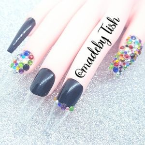 Handmade Gel Press On Nails Black Clear Jewel Box